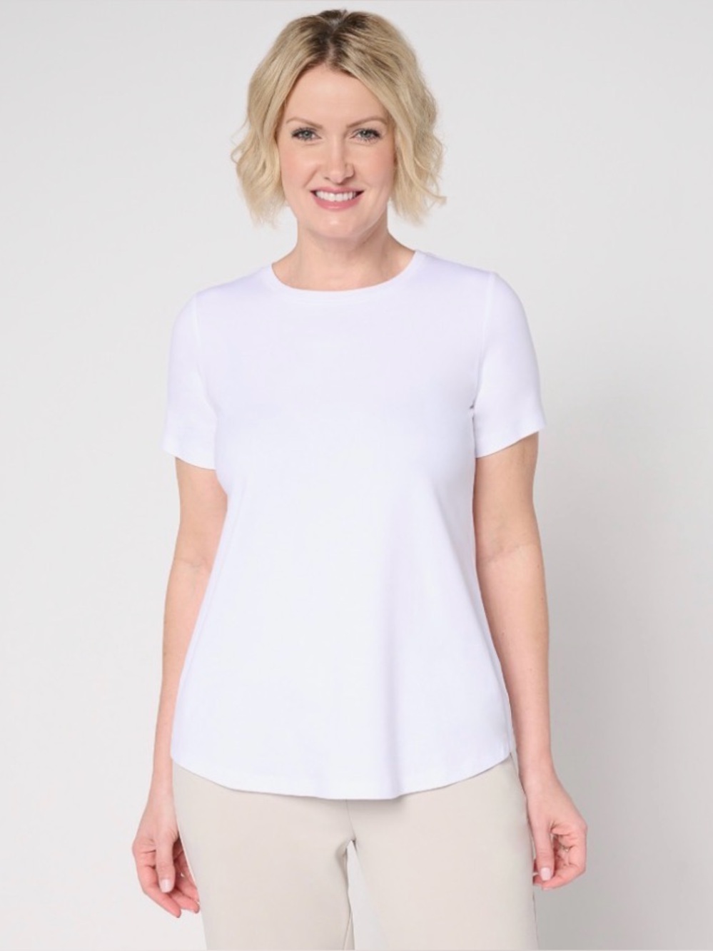 Susan Graver Weekend Essentials Comfy Cotton Crew Neck Top Size M White
